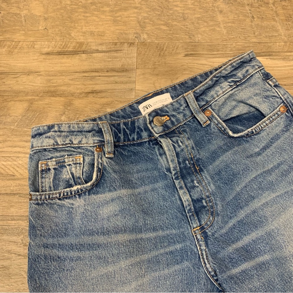Zara The Grunge Pant Denim Distressed Jeans Raw Hem - Picture 2 of 7